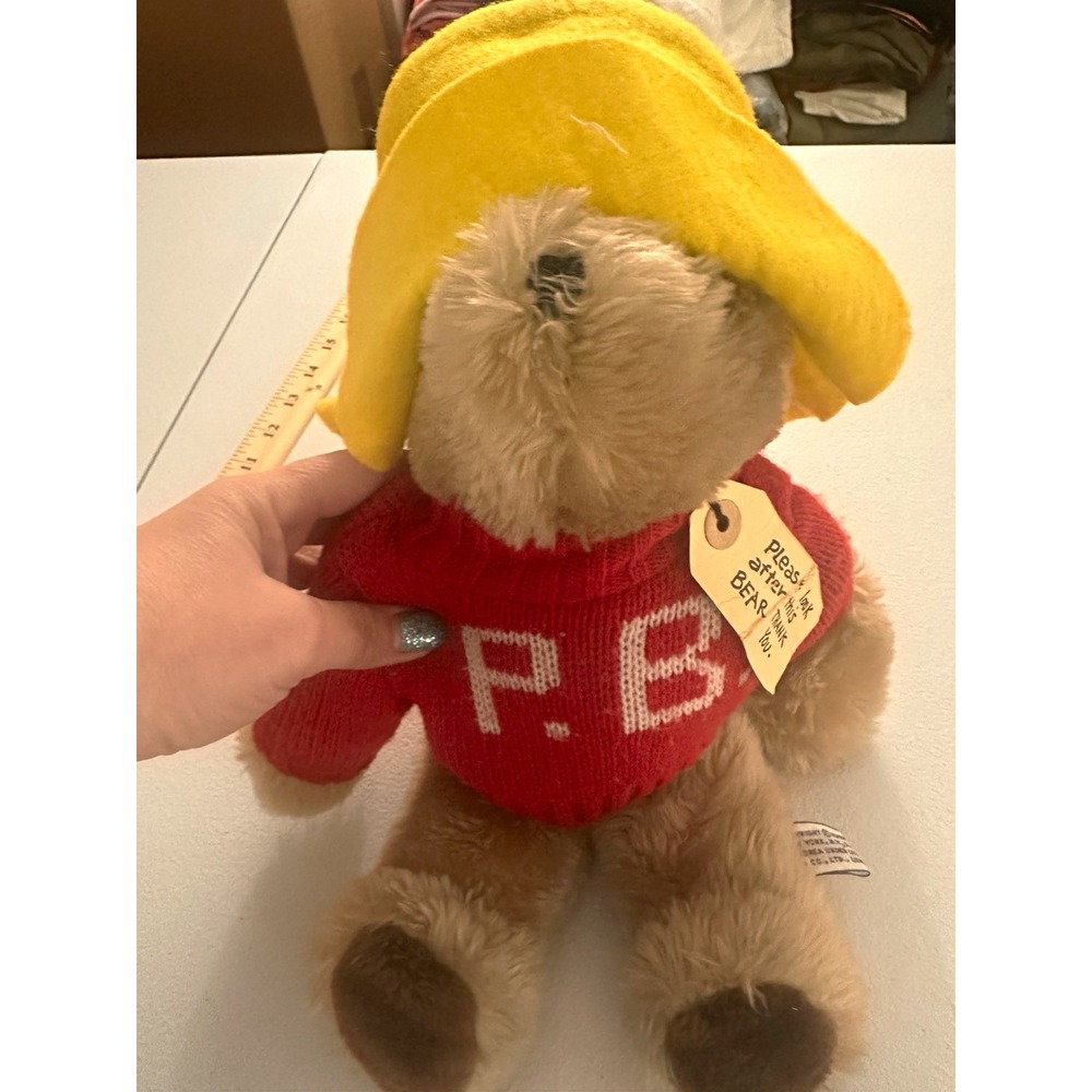 Eden Paddington Bear 14in Plush Stuffed Bear w/ Yellow Hat & Red P.B. Sweater